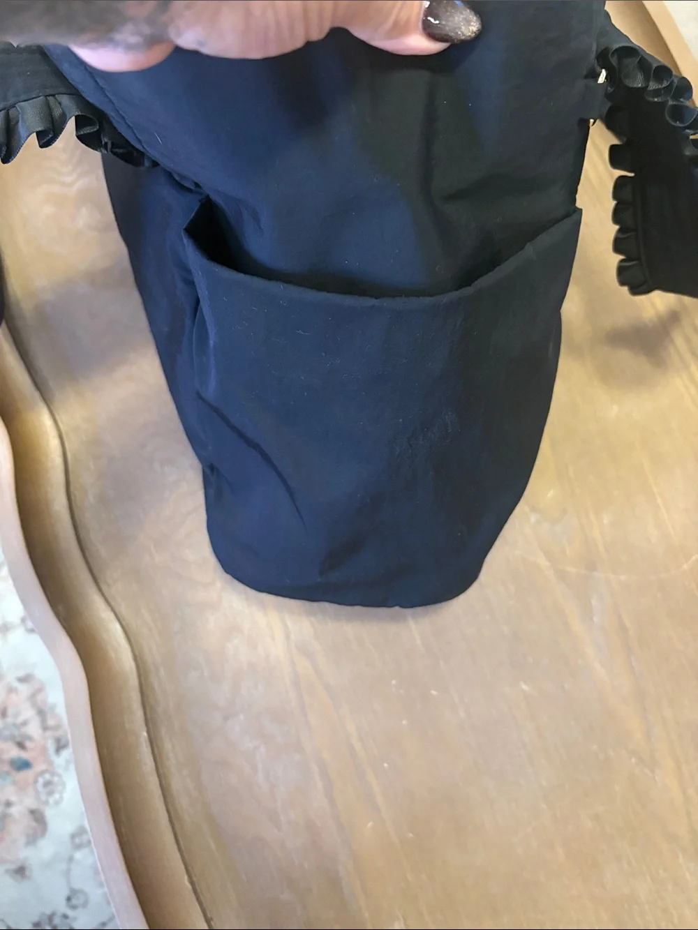 Black Ruffled Handle Tote Bag - Women's Everyday Shoulder Bag